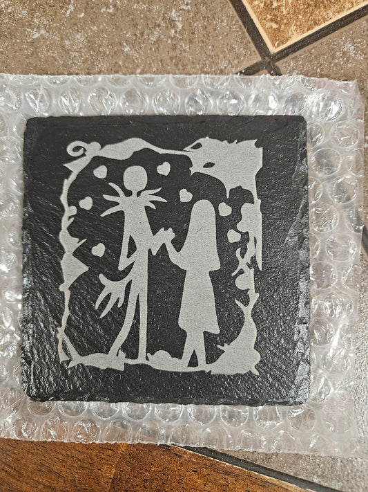 Jack & Sally 4inx4in slate stone costers / 4 piece set