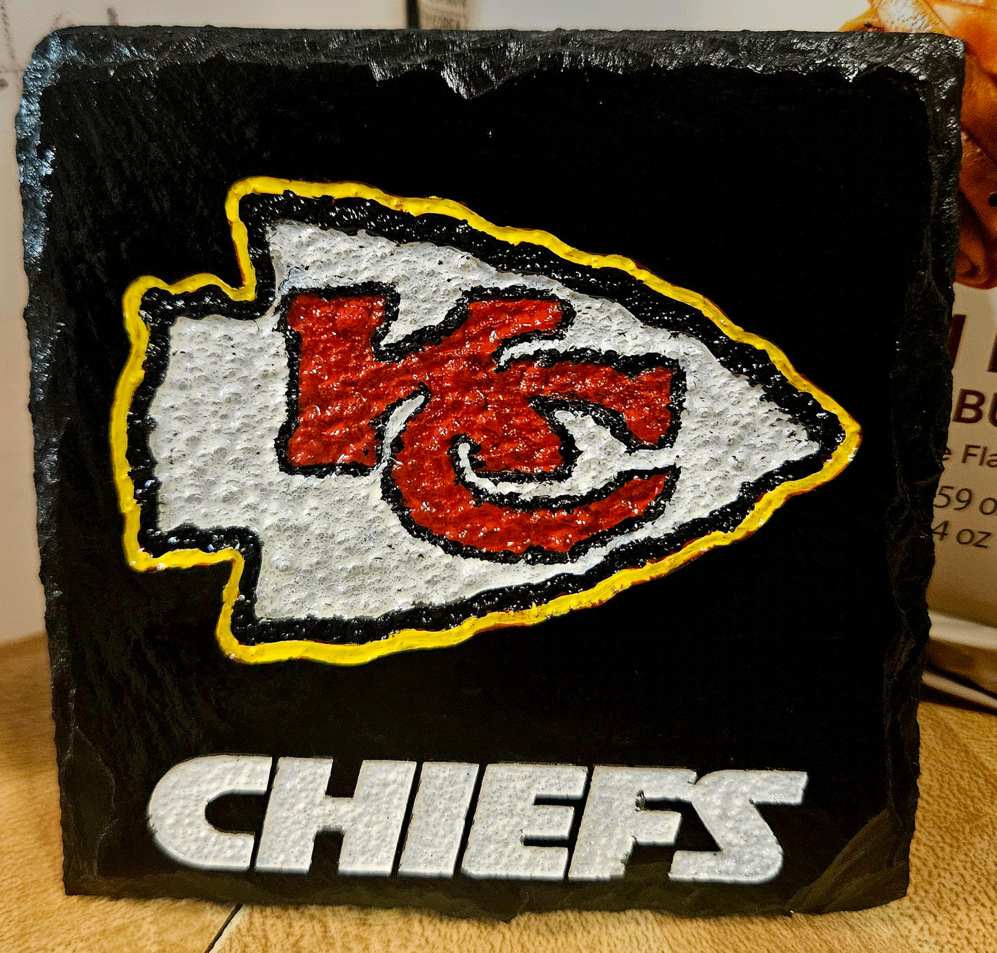 Kansas City Chiefs Slate Coaster – Handmade NFL Fan Decor – Laser Engraved Stone Coaster – Chiefs Kingdom Gift – Football Man Cave Decor