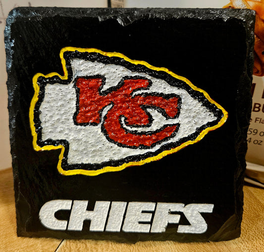 Kansas City Chiefs Slate Coaster โ Handmade NFL Fan Decor โ Laser Engraved Stone Coaster โ Chiefs Kingdom Gift โ Football Man Cave Decor