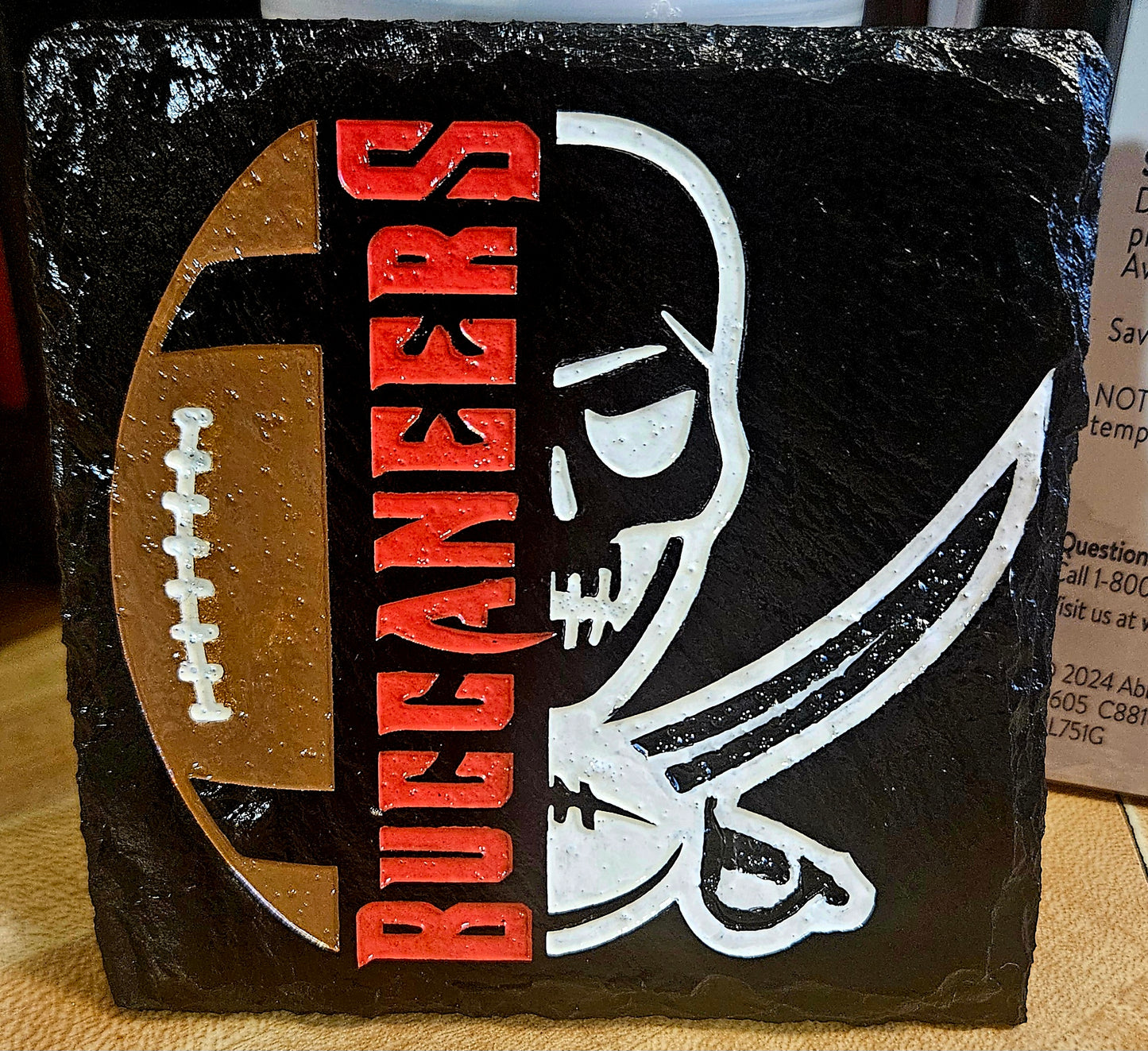 Tampa Bay Buccaneers Slate Coasters | NFL Football Coasters | Handmade Laser Engraved Stone Coaster Set | Buccaneers Fan Gift | Man Cave Decor | Set of 4