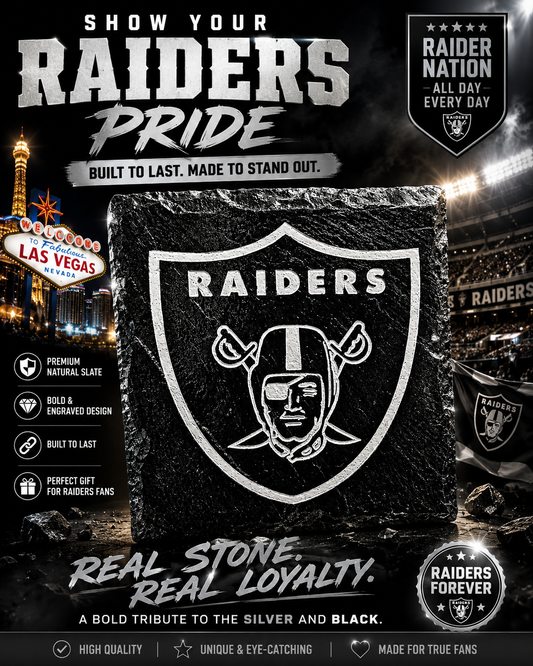 Las Vegas Raiders Slate Coaster | Handmade Laser Engraved Raiders Decor | Football Fan Gift | NFL Inspired Home Bar Decor | Man Cave Coaster