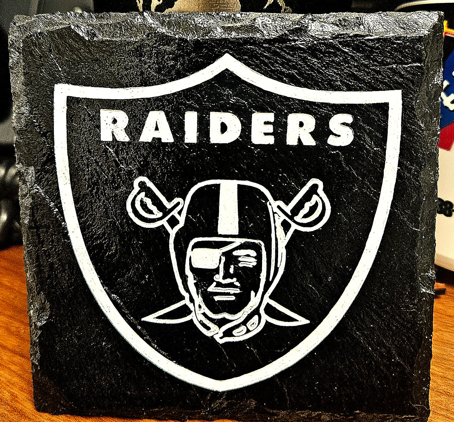 Las Vegas Raiders Slate Coaster | Handmade Laser Engraved Raiders Decor | Football Fan Gift | NFL Inspired Home Bar Decor | Man Cave Coaster