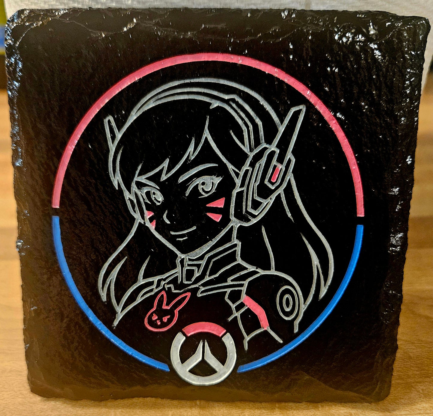 D.Va Inspired Slate Coaster Set | Gamer Gift | Laser Engraved Stone Coasters | Gaming Room Decor | Anime Inspired Drink Coasters | Set of 4