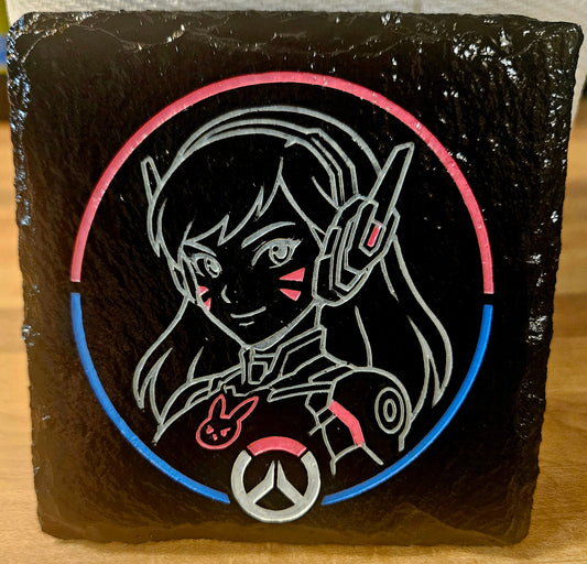 D.Va Inspired Slate Coaster Set | Gamer Gift | Laser Engraved Stone Coasters | Gaming Room Decor | Anime Inspired Drink Coasters | Set of 4