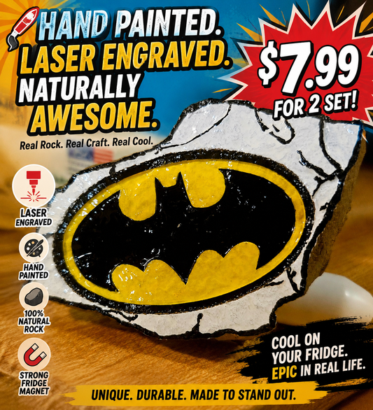 Premium Real Rock Batman Magnets - Hand Painted & Laser Engraved Fridge Set of 2