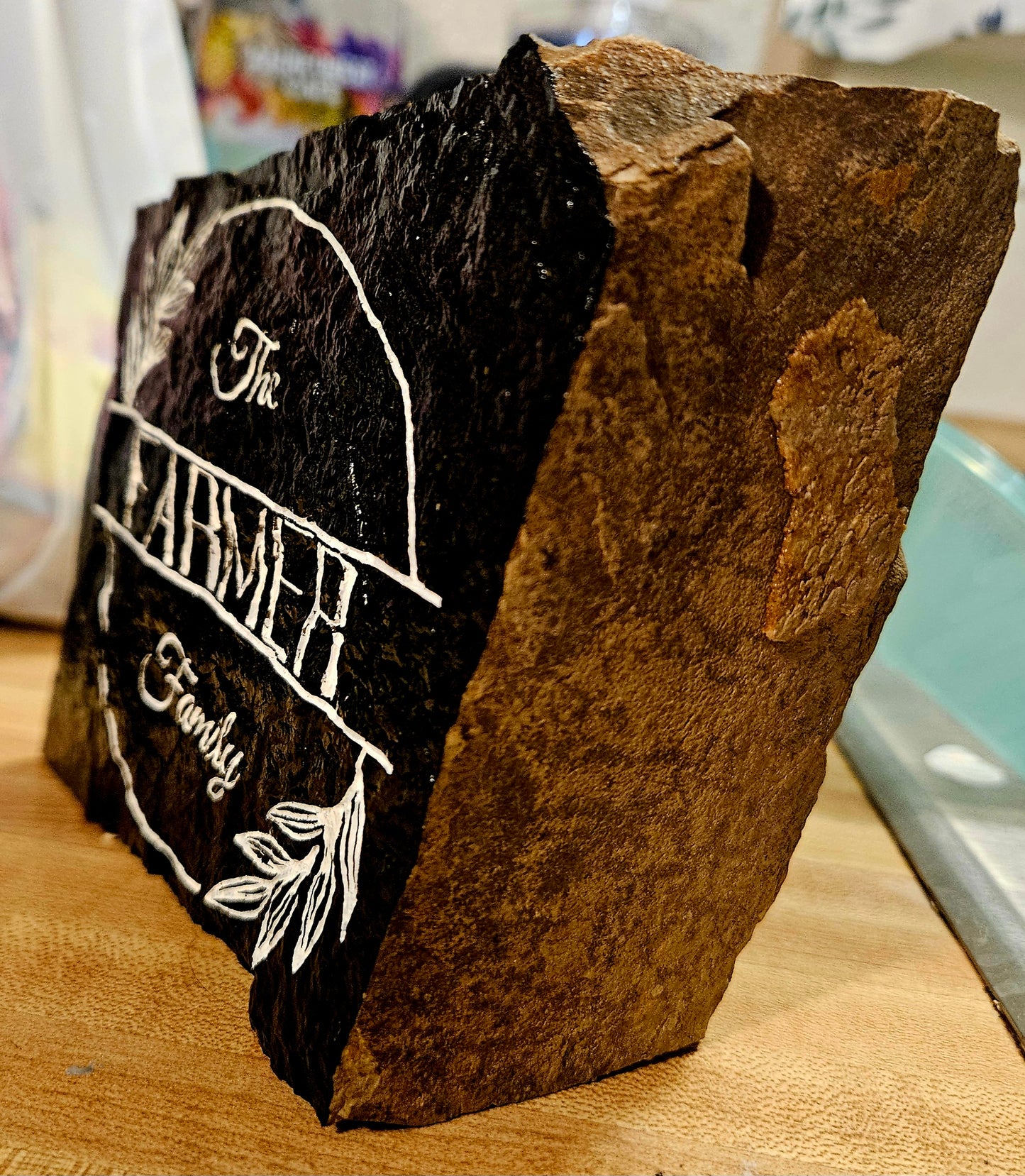 Personalized Engraved Slate Family Sign | Custom Last Name Stone Plaque | Rustic Home Decor | Housewarming Gift | Wedding Gift | Anniversary Gift