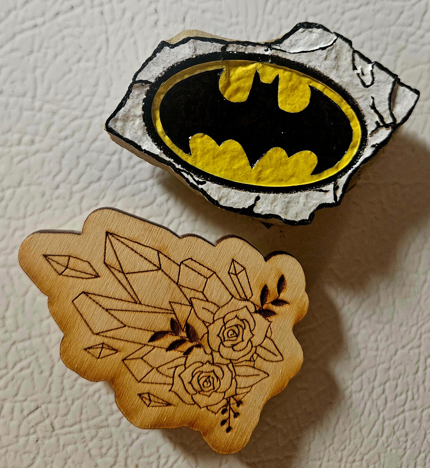 Premium Real Rock Batman Magnets - Hand Painted & Laser Engraved Fridge Set of 2