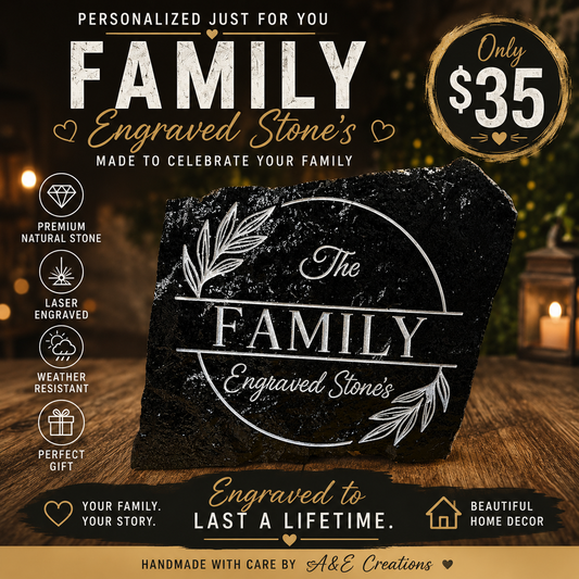 Personalized Engraved Slate Family Sign | Custom Last Name Stone Plaque | Rustic Home Decor | Housewarming Gift | Wedding Gift | Anniversary Gift